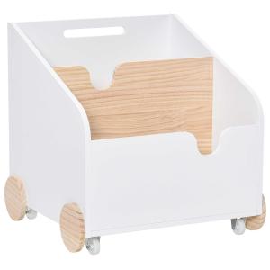 HOMCOM Caja de Almacenamiento de Juguetes de 2 Secciones con Ruedas Asa Carrito de Madera Infantil para Habitación de Niños 40x43x43 cm Blanco y Madera Natural