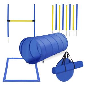 PawHut Set Entrenamiento Agility Agilidad Perros Salto Tunel y Slalom Azul Amarillo