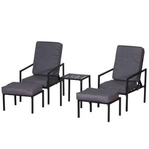 Outsunny Conjunto Mueble Exterior Apto Jardin Patio Terraza Balcón Incluye 2 Sillas 2 Taburetes 1 Mesa para Café con Cojín Suave