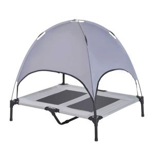 PawHut Cama Elevada para Mascotas Portátil con Toldo Extraíble Tela Transpirable al Aire Libre para Interior y Exterior 92x76x90 cm Gris