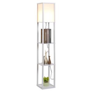 HOMCOM Lámpara de Pie de Madera con 3 estantes para Dormitorio Sala de Estar para Bombilla E27 Potencia Máx. 40W 26x26x160 cm Blanco