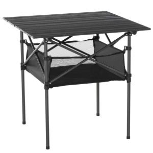Outsunny Mesa de Camping Plegable Mesa de Picnic con Espacio Almacenaje de Malla y Bolsa de Transporte para Jardín Patio Exterior 70x70x69 cm Negro