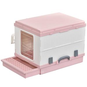 PawHut Caja de Arena para Gatos Plegable Arenero Portátil Aseo con Manija Puerta Orificio de Ventilación Bandeja Material ABS 54x43x42 cm