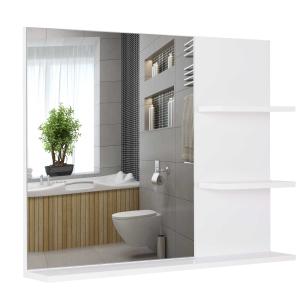 kleankin Espejo de Baño Espejo de Pared Espejo con 3 Estantes Incorporados 60x10x48 cm Blanco
