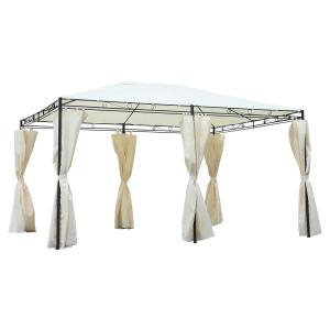 Outsunny Gazebo Pabellón Exterior 4x3x2.55m Cenador con Techo Carpa Glorietas de Jardín con Tela Poliéster Resistente al UV Color Crema