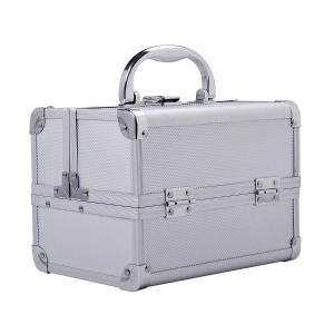 HOMCOM Maletín Maquillaje Profesional Estuche de Cosmético Portátil con Bandejas de 3 Niveles y Espejo 2 Llaves para Joyero Manicura Viaje 15x15x20 cm Plateado