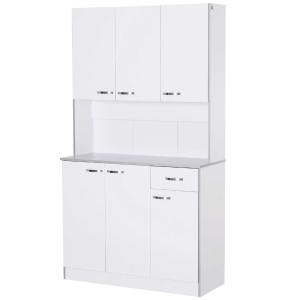 HOMCOM Gabinete de Almacenaje Armario para Cocina de 6 Puertas con Espacio para Microondas con 1 Cajón Estante Ajustable 101x39x180 cm Blanco