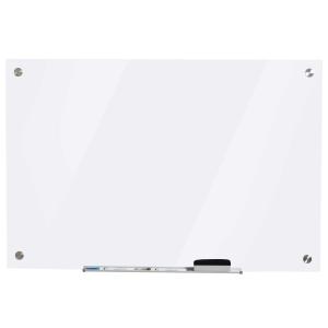 Vinsetto Pizarra Magnética de Cristal con Bandeja Pizarra de Pared sin Marco Incluye 4 Rotuladores y Borrador 90x60x0,45 cm Blanco