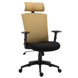 Vinsetto Silla de Oficina Ergonómica Silla Escritorio Giratoria con Reposacabezas y Reposabrazos Ajustables Soporte Lumbar Respaldo Transpirable 65x63x119-129 cm Dorado y Negro