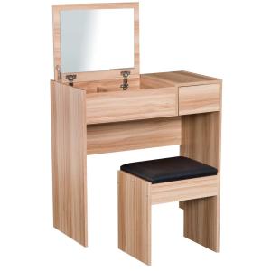 HOMCOM Tocador con Taburete Espejo Tapa Abatible Mesa para Maquillaje 3 Cajas y 1 Cajón