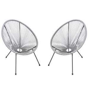 Outsunny Conjunto de 2 Sillas de Jardín de Ratán Pack 2 Sillas Acapulco Forma Ovalada con Reposabrazos Respaldo Alto Interior Exterior 73x77x87 cm Gris