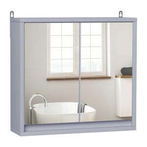 HOMCOM Armario de Baño con Espejo de Pared con Estante Ajustable de 3 Niveles 2 Puertas Almacenamiento para Cocina Medicinas 48x14,5x45 cm Gris