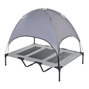 PawHut Cama Elevada para Mascotas Portátil con Toldo Extraíble Tela Transpirable al Aire Libre para Interior y Exterior 122x92x108 cm Gris