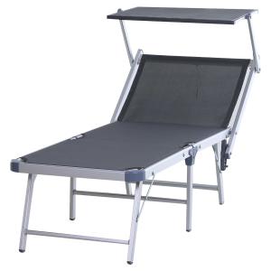 Outsunny Tumbona Plegable y Reclinable con Toldo Incorporado Aluminio y Texteline para poner junto a piscina 169x72x55/72cm Gris