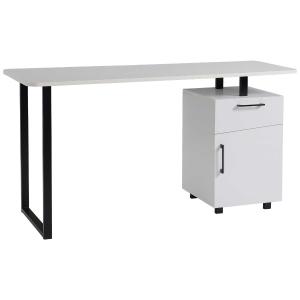 HOMCOM Mesa Escritorio con Cajón y Armario con Balda Ajustable Mesa para Ordenador Multiusos de Canto Redondo 150x60x76 cm Blanco