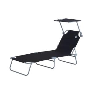 Outsunny Tumbona Plegable tipo Silla Reclinable para Exterior Aire Libre Jardín Terraza Piscina - Color Negro - Hierro Oxford - 187x58x27cm