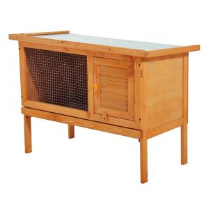 PawHut Casa para Conejos Exterior Conejera Grande de Patas Elevadas con Bandeja Extraíble Fácil de Limpiar Estable Buena Ventilación 90x45x65cm Color Madera
