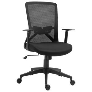 Vinsetto Silla de Oficina Giratoria Silla Escritorio con Altura Ajustable Reposabrazos Soporte Lumbar Respaldo Transpirable y Función Basculante 62x61x99-109 cm Negro
