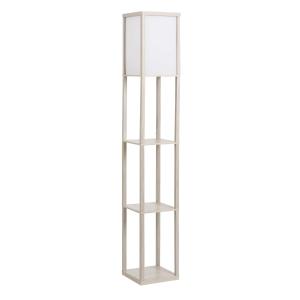 HOMCOM Lámpara de Pie de Madera con 3 Estantes de Almacenaje para Bombilla E27 Potencia Máx. 40W Lámpara Moderna para Salón Dormitorio 26x26x160 cm Roble y Blanco