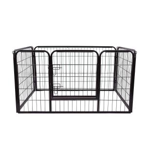 PawHut Jaula de Macotas Valla Parque para Perro Gato con Puerta Doble Seguro Tubo Rectangular Hierro 129x84x70 cm Negro