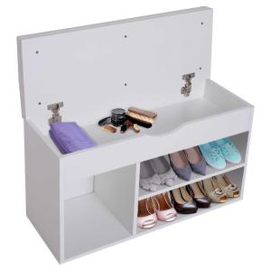HomCom® Banco Zapatero de Entrada para Almacenamiento con Cajón y Estantes y 1 Cojín Muy Moderno de Madera 80x30x47cm