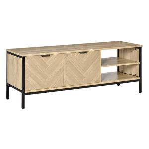 HOMCOM Mueble de TV para Televisores de hasta 32" Mesa de Salón Moderna con Armario 2 Compartimentos Estante Ajustable y Patas de Metal 120x40x46 cm Color Madera Natural
