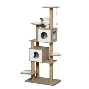 PawHut Árbol Rascador Árbol para Escalar para Gatos Rascador de Gatos Barato Altura 177cm con Plataformas Cuevas Juguete Colgante Cojín Extraíble Postes de Yute Blanco y Marrón