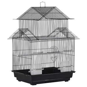 PawHut Jaula para Pájaros de Metal Pajarera con Bandeja Extraíble para Canarios 2 Comederos y Perchas Pinzones Periquitos 51x40x67 cm Negro