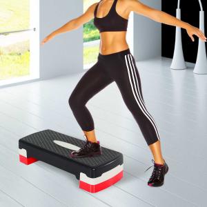 HOMCOM Tabla de Step Ajustable para Fitness Aeróbic Deporte Gimnasia - Color Negro Gris Rojo - Plástico - 68x29cm