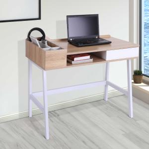 HOMCOM Mesa de Ordenador Escritorio para Computadora con Cajón de Madera MDF y Metal 100x55x81,5cm Roble y Blanco