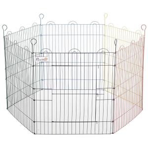PawHut Parque de Juegos para Mascotas Jaula Plegable para Perros de 6 Paneles para Jardín Patio Interior y Exterior Ø120x66 cm Multicolor
