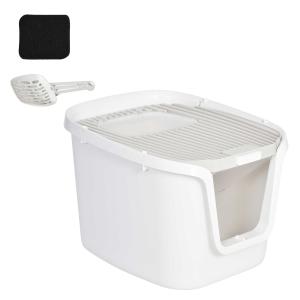PawHut Caja de Arena para Gatos con Diseño de Doble Puerta Caja Desodorizante de Carbón Activado Pala Equipada Amplio Espacio 55,5x44,5x38,3 cm Blanco