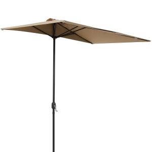 Outsunny Sombrilla Semicircular 230x130x245 cm Parasol para Pared de Jardín con Manivela y Mástil de Metal de Ø38 mm Terraza Balcón Beige