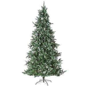 HOMCOM Árbol de Navidad de 2012 Ramas con Soporte Metálico Árbol 210 cm Puntas Blancas Artificial de Navidad Realista para Interiores Verde