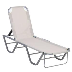 Outsunny Tumbona de Jardín con Respaldo Ajustable en 5 Posiciones de Aluminio y Textilene para Terraza Patio Exterior 163x58,5x91 cm Beige