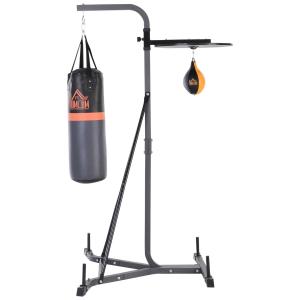 HOMCOM Saco de Boxeo Colgante con Soporte Altura Ajustable de 4 Niveles para Ejercicios en Casa Gimnasio Bolsa de Arena 20 kg Incluye Inflador 115x163x224 cm Multicolor