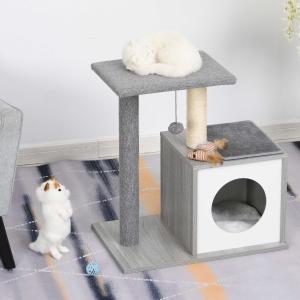 PawHut Árbol para Gatos Rascador para Gatos de 3 Niveles con Plataformas Postes de Rascado Cueva Espaciosa Cojines Extraíbles Suaves Bola de Juguete 59x39x62 cm Gris