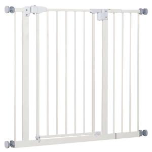 PawHut Barrera de Seguridad Metálica para Puertas y Escaleras Mascotas Perros con Extensiones de 17,5 cm Sistema de Cierre Automático 74,5-84,5x76,2 cm Blanco