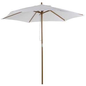 Outsunny Sombrilla Parasol de Madera Ø250x230cm para Exterior con 6 Varillas Sistema de Cuerda con Fijación Desmontable Portátil Fácil de Guardar y Transportar Marfil