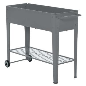 Outsunny Jardinera Elevada de Metal Cama de Jardín con Ruedas Asa Lateral y Estante Inferior para Cultivo Plantas Hortalizas Flores 104x39x80 cm Gris