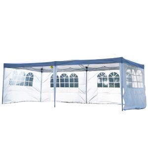 Outsunny Carpa Pabellón 6x3 metros Cenador con Ventanas y 3 Paredes laterales de Acero y Tela 210D Oxford Blanco
