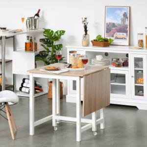 HOMCOM Mesa Plegable de Comedor con Tabla Abatible y 2 Ruedas Mesa Auxiliar Multifuncional para Estudio Cocina 118x70x76,5 cm Roble