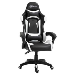 Vinsetto Silla Gaming Profesional Silla de Escritorio Ergonómica Reclinable y Ajustable en Altura con Respaldo Alto Reposacabezas y Reposabrazos 66x66x128-138 cm Blanco