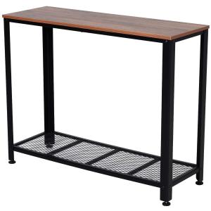 HOMCOM Mesa de Consola de Estilo Industrial Mesa de Entrada con Estante de Malla Metálica 101x35x80cm 10kg Marrón y Negro