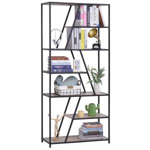 HOMCOM Estantería Asimétrica de 9 Estantes Trapezoidales de Estilo Moderno con Dispositivo Antivuelco Librería Multiusos 80x33x180 cm Madera y Negro