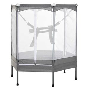 HOMCOM Cama Elástica para Niños Mayores de 3 Años Trampolín Infantil con Red de Seguridad y Arnés Interior y Exterior Carga 50 kg 150x133x168 cm Gris