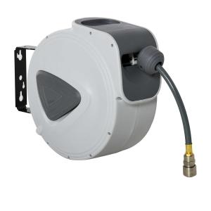 DURHAND Carrete de Manguera de Aire Comprimido Automático de 15 m Conector de 1/4'' BSP con Soporte para Pared Giratorio 180° Diámetro Interno 3/8'' (9,5x15 mm) Gris