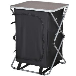 Outsunny Armario Cocina de Camping Plegable con Paravientos 3 Estantes Bolsa de Almacenamiento Encimera 58X65x93 cm para Exterior Acampadas Picnics Tela Oxford Negro