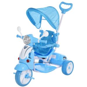 HOMCOM Triciclo para Niños Mayores de 3 Años Triciclo Evolutivo Plegable con Funciones de Luz y Música Toldo Forma de Motocicleta 102x48x96cm