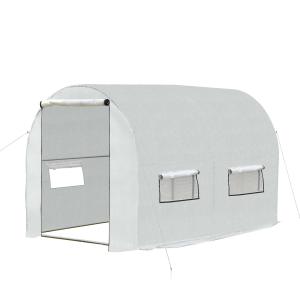 Outsunny Invernadero Caseta de Jardín 295x200x190cm Tipo Túnel Invernadero con Ventanas y Puertas para Cultivo Plantas Cubierta PE Marco Acero Blanco